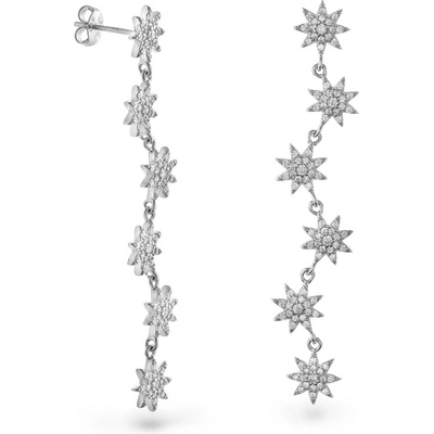 Again Jewelry Dlhé strieborné náušnice Hviezdy so zirkónmi AJNS0052