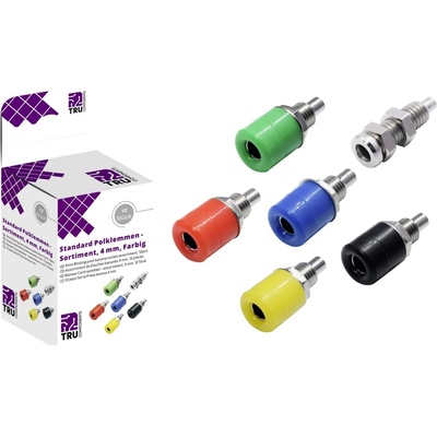 TRU COMPONENTS sada laboratórnych zástrčiek, zásuvka vstavateľná vertikálna modrá, žltá, zelená, atď