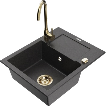 Mexen Enzo гранитна мивка с 1 отделение с отцедник и кухненски смесител Telma, черно на пръски - 6506-76-670200-50 (6506-76-670200-50)