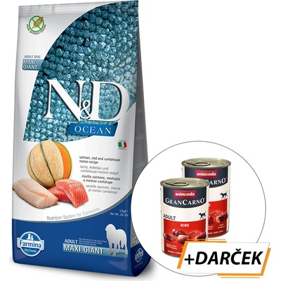 N&D Dog Ocean GF Adult Giant Maxi, Salmon, Cod & Cantaloupe melon 12 kg