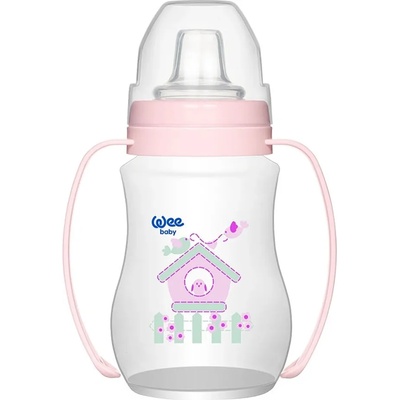 Wee Baby Неразливаща чаша с дръжки Wee Baby - 250 ml, розова с къщичка (754)