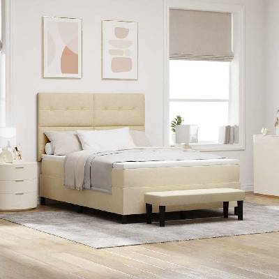 Postel s boxspringem s čelo Krémová 140 x 200 cm textil