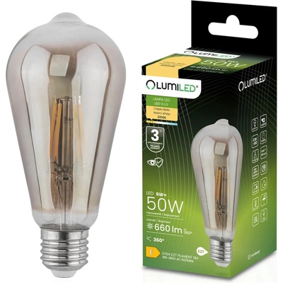 Lumiled LED žárovka EDISON E27 ST64 6W = 50W 420lm 2200K Teplá bílá 360° Filament Smokey