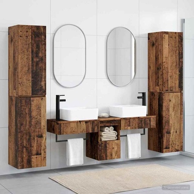 vidaXL Комплект мебели за баня 5 бр. Старо дърво 33 x 34, 5 x 160 см (3406021)