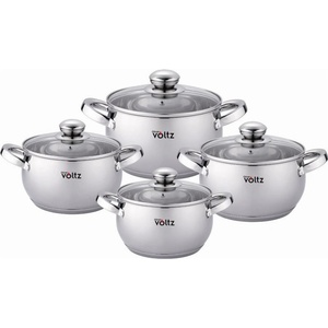 Voltz Комплект тенджери Oliver Voltz OV51210G8B, 8 части, Многослойно дъно, Индукция, Неръждаема стомана, Сребрист (OV51210G8B)