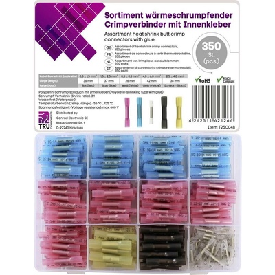 TRU COMPONENTS T25C048 krimpovacie spojka so zmršťovacou bužírkou 0.3 mm² 6.0 mm² úplne izolované biela, červená, modrá,