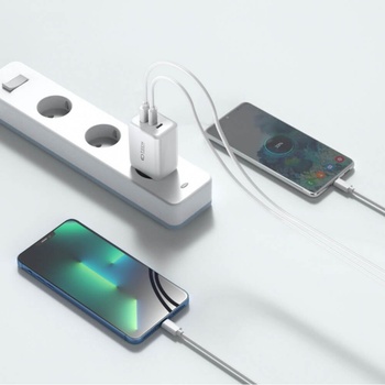 Tech-Protect Захранване за ел. мрежа за лаптопи, смартфони и таблети с USB-A и 2xUSB-C изходи с технология за бързо зареждане - Tech-Protect C65W Wall Charger 65W PD (бял) (THP1543)