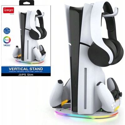 iPega P5S045 Vertikální Nabíjecí Stojan s RGB PS5, PS5 Slim White – Zboží Živě