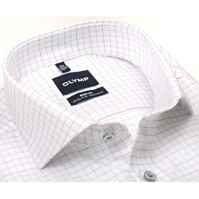 Olymp Level Five Twill luxusní košile s jemným modro-béžovým kostkovaným vzorem