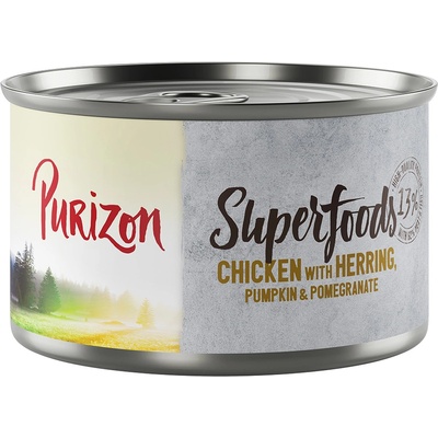 Purizon 6х140г Superfoods Purizon, консервирана храна за кучета - пилешко с херинга, тиква и нар