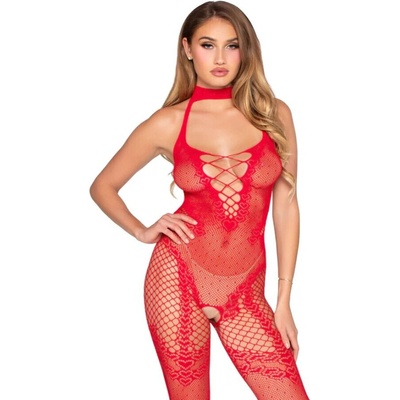 Leg Avenue Crotchless Bodystocking with Heart Detail 89336 Red