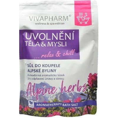 VIVAPHARM Uvoľnenie tela a mysle Alpské byliny soľ do kúpeľa 1000 g