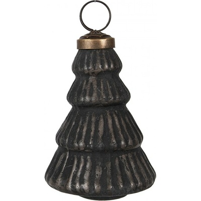 Clayre & Eef Granitová antik skleněná vánoční ozdoba stromek Noirre 6*9 cm