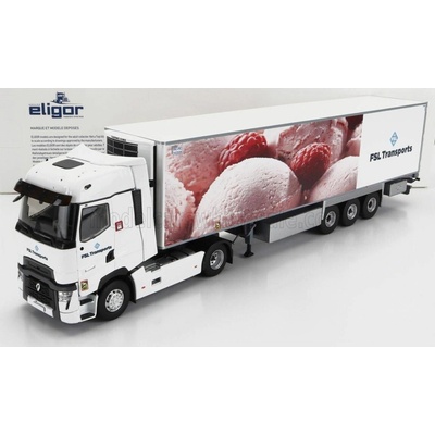 ELIGOR RENAULT T-LINE HIGH TRUCK SEMI-FRIGO FSL TRANSPORTS 2021 WHITE PINK 1:43