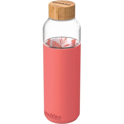 QUOKKA FLOW Sklenená fľaša so silikónovým povrchom PINK BOTANICAL 660ml