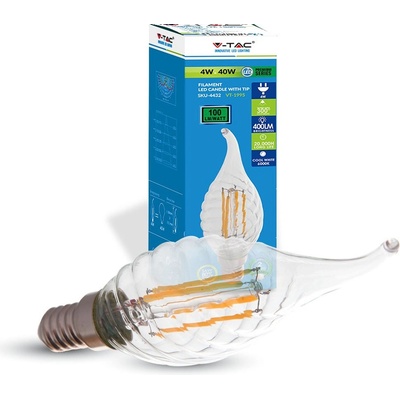 V-TAC E14 LED Retro Filament žiarovka 4W, sviečka Studená biela