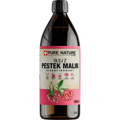 OLEJ Z MALINOVÝCH SEMÍNEK NERAFINOVANÝ PŘÍRODNÍ ZA STUDENA LISOVANÝ PURE NATURE 0,5l