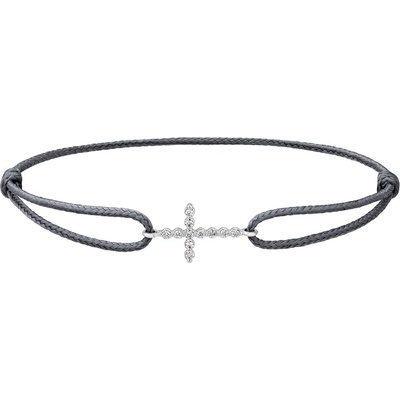 Tiami provázkový náramek Little Cross z bílého zlata s diamanty tmavě šedý BLCW20006