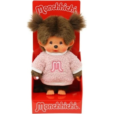 Monchhichi Mončiči dievča v ružovom huňatom svetri 20 cm