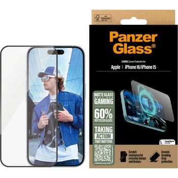 Panzer Стъклен протектор PanzerGlass за iPhone 16, 15, Gaming, Ultra-Wide Fit