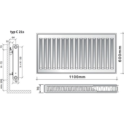 Purmo C21s 600 x 1100