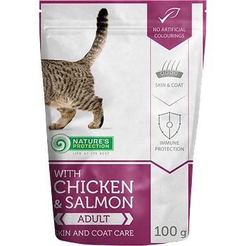 Nature's Protection Chicken & Salmon Skin & Coat Care пауч за котки с пиле и сьомга 100gr