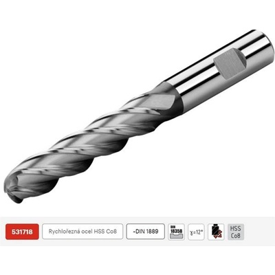 ZPS FN 531718.040 - Fréza na kov pr. 4 x 19/ 63 mmm kopírovací s půlkruhovými břity dlouhá, 4-břitá, HSS-Co8