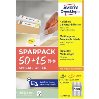 Avery-Zweckform L4731REV-65 25.4 x 10 mm papier biela 65 listov premiestniteľné univerzálne etikety