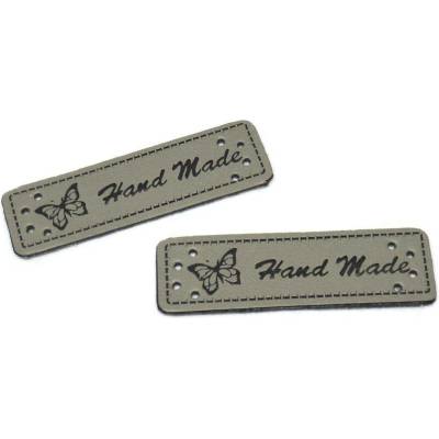 Koženková cedulka Hand Made motýl šedivá
