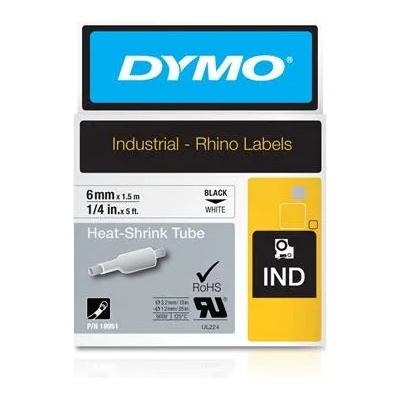 DYMO Епруветка за етикетираща машина, 6 mm x 1, 5 m, DYMO "Rhino", бяло-черна (18051)