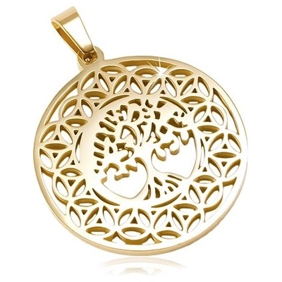 Šperky eshop Kruhový přívěsek z oceli 316L zlaté barvy strom života ornamenty S 81.21