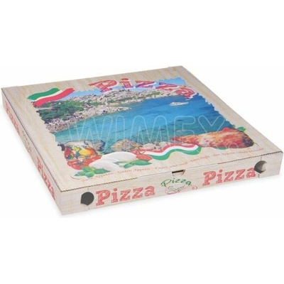 Krabice na pizzu (mikrovlnitá lepenka) G4 bílá s potiskem 46 x 46 x 5 cm [100 ks]
