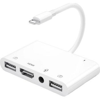 AppleKing 5v1 redukcia - HDMI / 3,5 mm jack / Lightning / 2x USB-A na Lightning - biela