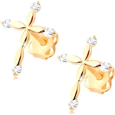Šperky Eshop - Zlaté náušnice 14K kříž ze zrnek s čirými zirkony S2GG102.09