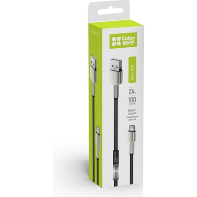 ColorWay CW-CBUM046-BK USB MicroUSB (head metal), 2.4A, 1m, černý