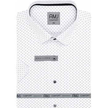 AMJ pánská bavlněná košile krátký rukáv regular fit s puntíkovanými čtverečky VKBR1277 bílá