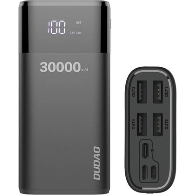Dudao K8Max Power Bank With LCD 30000 mAh 4A - външна батерия с четери USB-A и технология за бързо зареждане (черен)