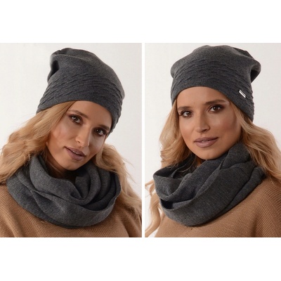 Fashionweek dámský zimní set čepice šála flísová podšívka ZIZI32/K1 grafitová