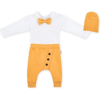 Baby Nellys 3-dielna sada Hubert body s motýlikom tepláčiky a čiapočka hořčica
