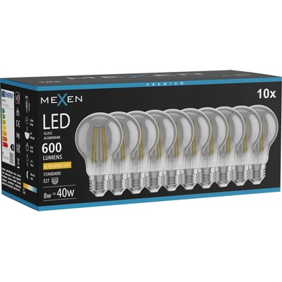 Mexen Vintis 10x LED нажежаема крушка E27, A60, 8W, Топла - 2200K, 600 lm, димираща (L150-E27-0822-70x10)