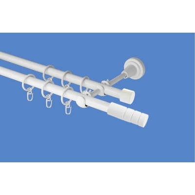 OK-GarnýžeCZ Garnýž kovová dvouřadá 19mm Techno bílá 150 cm do stěny / kroužky s háčkem