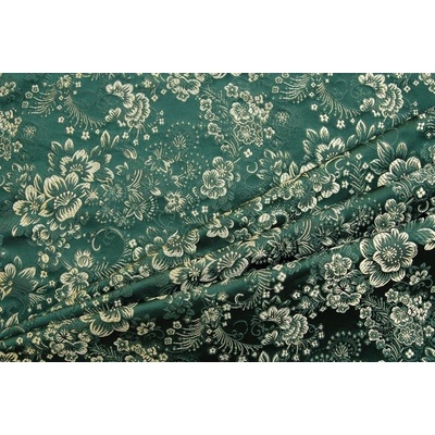 Brokát květina, tm. zeleno-zlatý