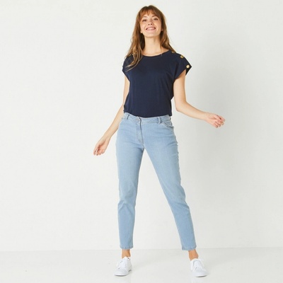 Džíny mom strečový denim sepraná modré