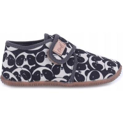 Emel Barefoot papuče pre deti čierno-biele s pandami EK 5000B