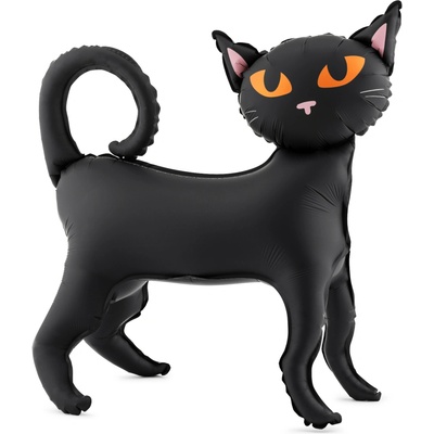 PartyDecoČerná kočka Halloween 48cm stojící nafukovací fóliový balónek