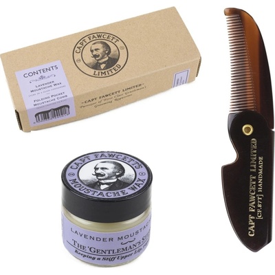 Captain Fawcett's Lavender vosk na knír 15 ml + Captain Fawcett Comb skládací hřeben na knír dárková sada