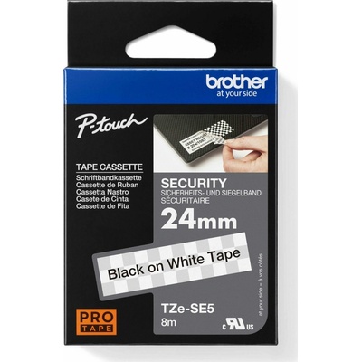 páska BROTHER TZeSE5 čierne písmo, biela páska bezpečnostná SECURITY Tape (24mm)