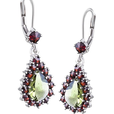 Ronia stříbrné náušnice s vltavínem a granátem P43479