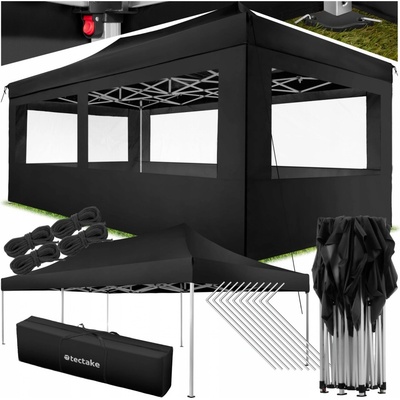 tectake 403164 Skládací pavilon Viola 3x6 m se 4 bočnicemi černá hliník