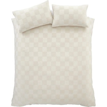 Catherine Lansfield Кремаво удължено спално бельо за двойно легло 230x220 cm Cosy Checkerboard - Catherine Lansfield (BD/57746/W/KQS/CR)